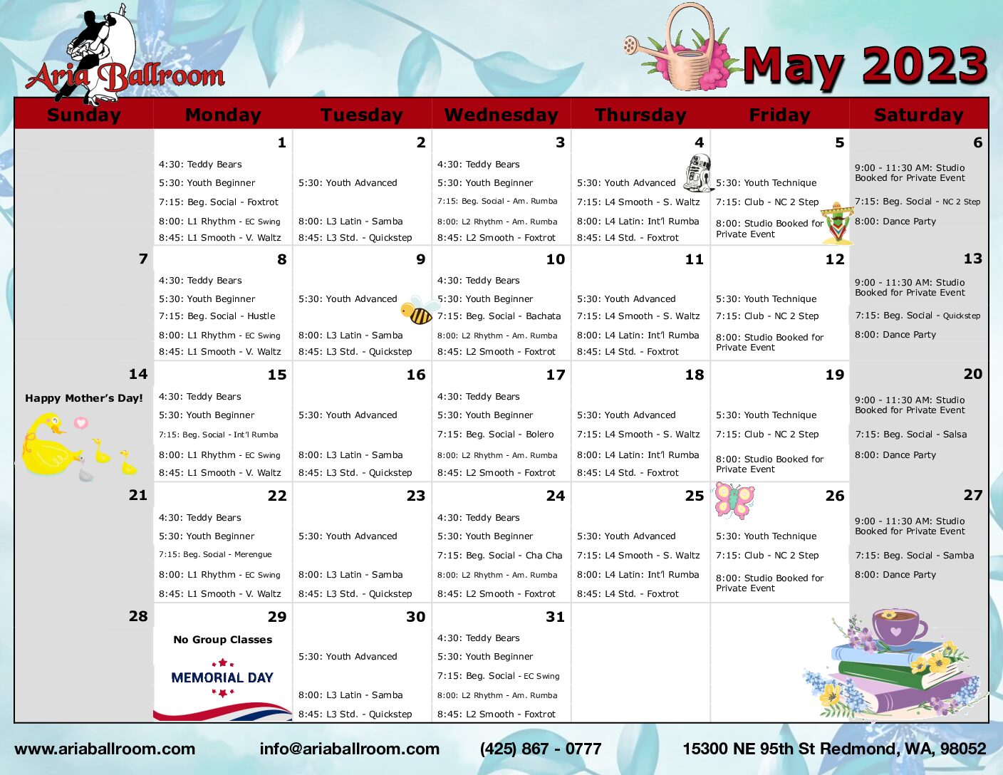 Calendar of Classes and Events Aria Ballroom